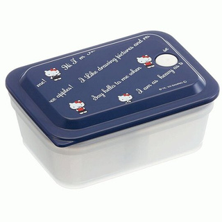 小禮堂 Hello Kitty 日製 方形微波保鮮盒 塑膠保鮮盒 便當盒 450ml Ag+ (藍 文字)