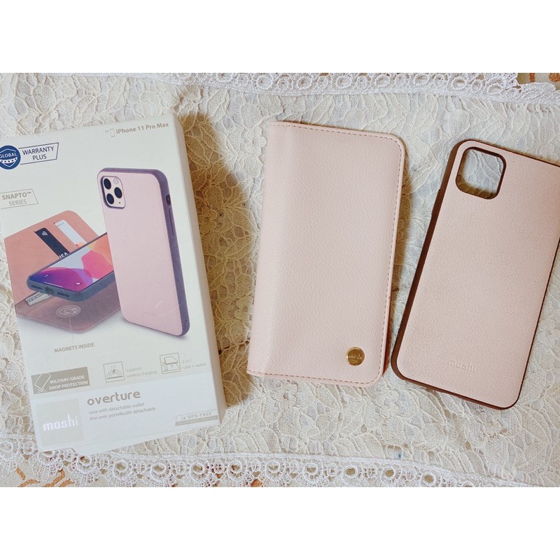 （二手）9成新 Moshi Overture for iPhone 11 Pro Max 磁吸可拆式卡夾型皮套 粉色