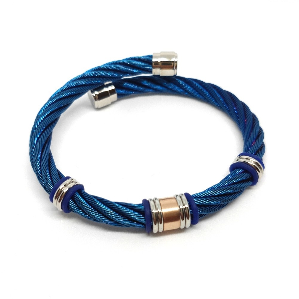 夏利豪CHARRIOL：Celtic藍鋼索手環/藍+玫瑰金+銀3色飾頭『04-501-1250-3』SMXL【美中鐘錶】