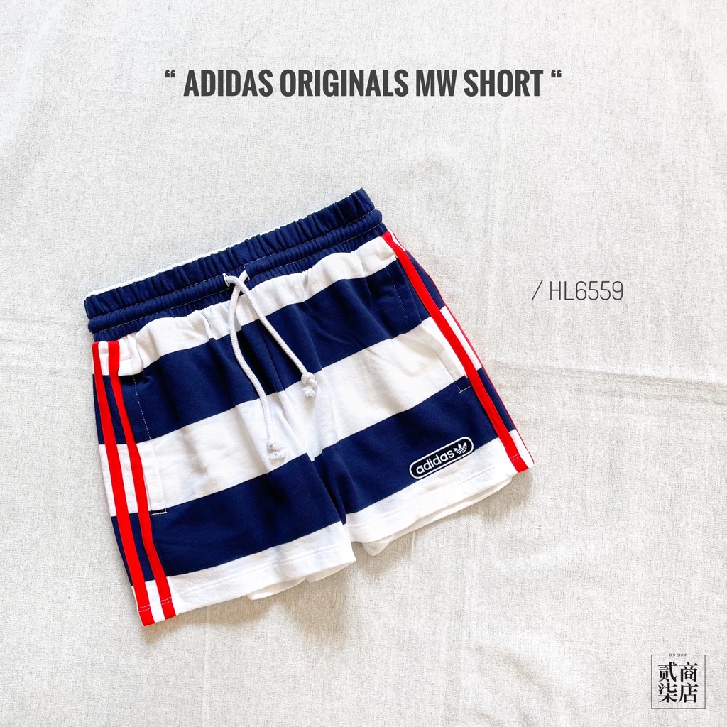 貳柒商店) adidas Mw Shorts 女款 三葉草 藍白 短褲 海軍風 棉褲 條紋 休閒 HL6559