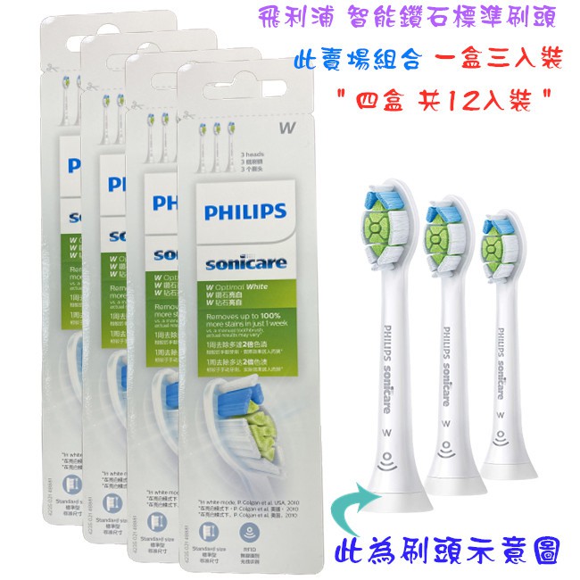 【PHILIPS 飛利浦】HX6063/67 W 智能鑽石標準刷頭｜適用HX6XXXHX9XXXX｜四盒共12個｜德國製