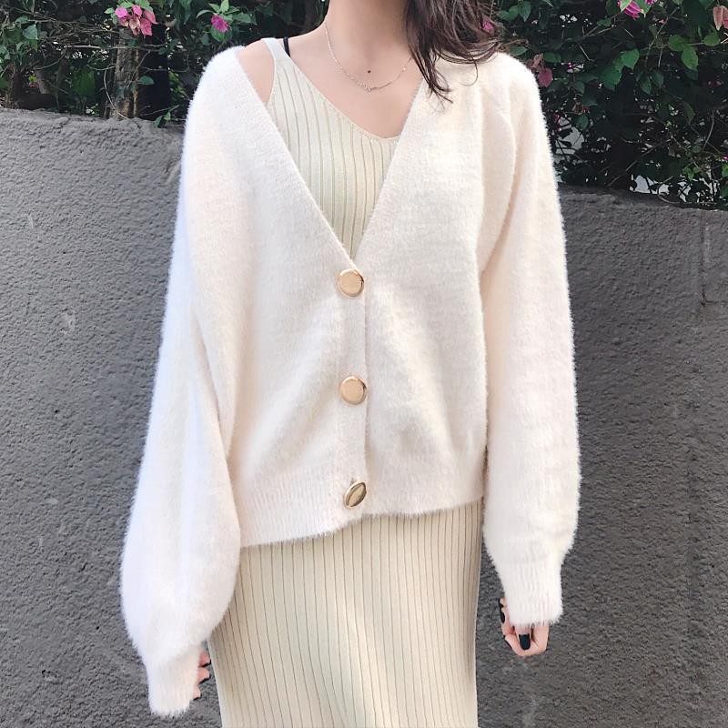 網紅很仙仿水貂絨毛衣高貴優雅必入的小外套女春秋季短款開衫針織針織毛衣外套上衣針織上衣針織外套長袖上衣