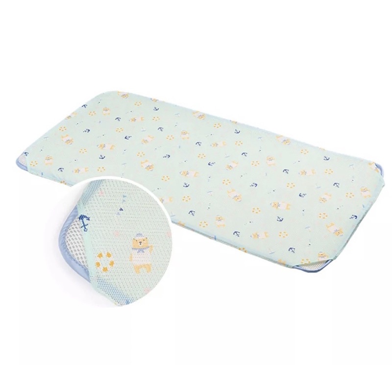 韓國 GIO Pillow - 智慧二合一有機棉超透氣排汗嬰兒床墊-水手熊藍 (M號)（二手九成新）