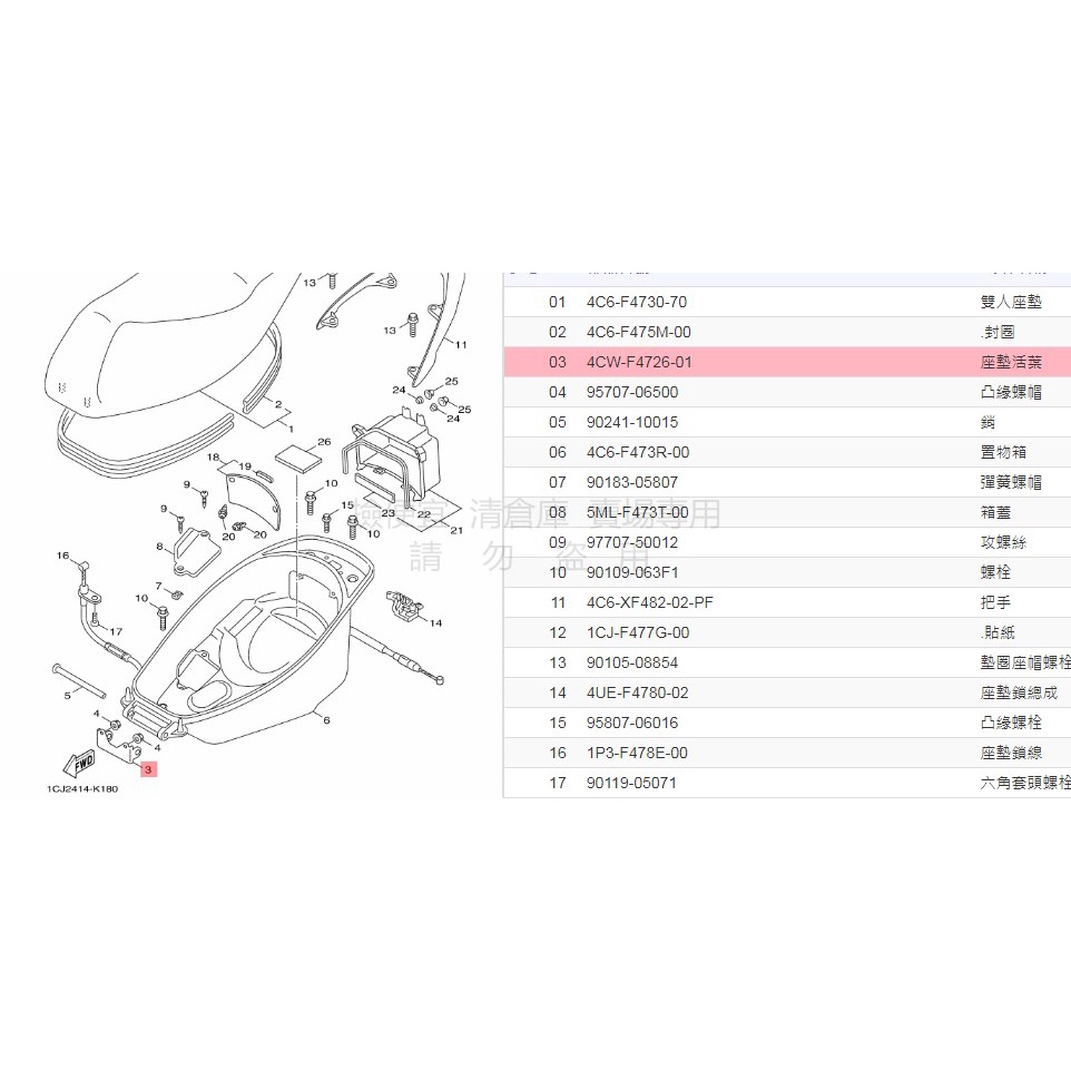 撿便宜 料號 4CW-F4726-01 YAMAHA 山葉原廠 座墊活葉 FORCE 勁戰二代 GTR 迅光 坐墊連接器