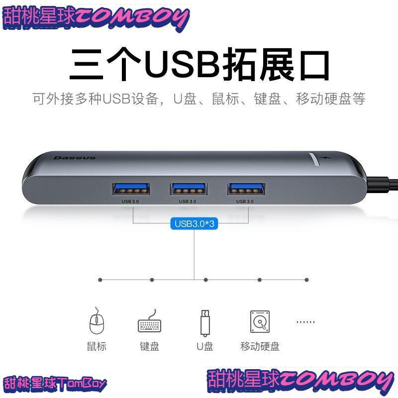 Baseus/倍思 MacbookPro擴展塢六合一HUB拓展塢Type-C轉HDMI/USB3.0 [甜桃星球]Tom