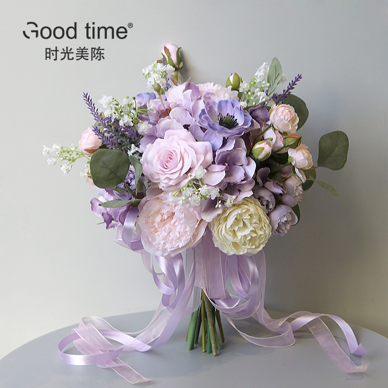 手捧仿真假花束结婚庆摄影道具插花家居商务装饰韩式粉紫系列满399元出货 蝦皮購物