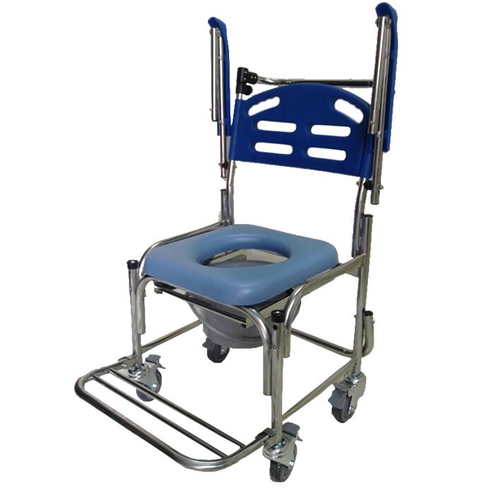 【海夫健康生活館】行健 不鏽鋼 扶手可掀 塑背款 便盆椅 洗澡椅 附輪(S-B135)