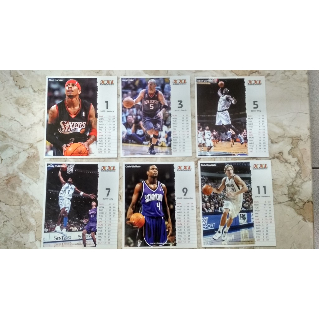 NBA 2003 12個月 月曆卡 6張(正反面) 附盒子 九成新
