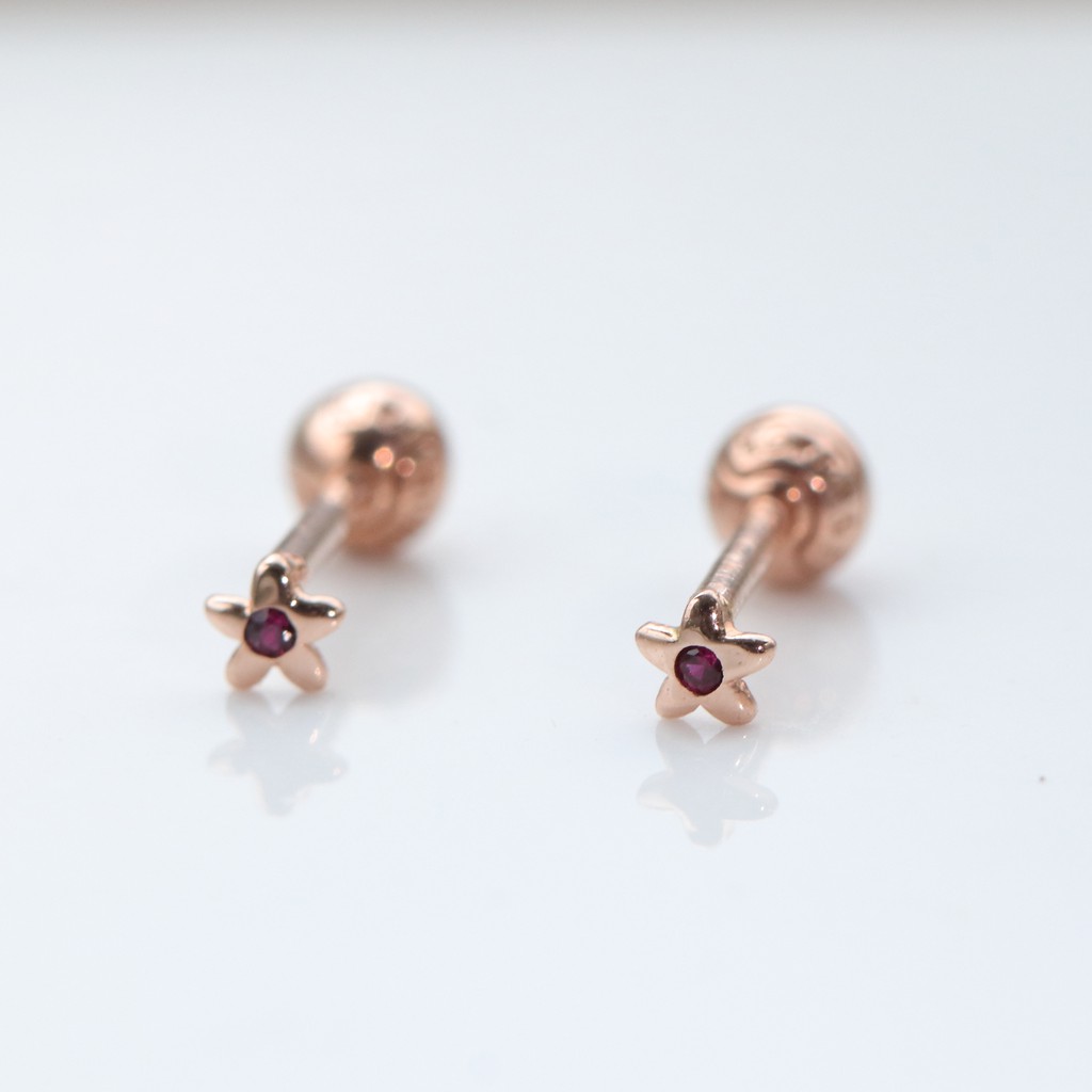 14k Red Cz Star Piercing 星星紅鑽鎖珠耳環 單個 蝦皮購物