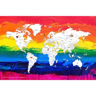 世界地圖 中英文對照版-彩虹-附3m掛勾+地標圖釘