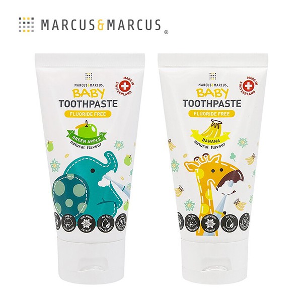 【加拿大MARCUS＆MARCUS】瑞士天然雪絨花嬰兒牙膏-不含氟 (青蘋果/香蕉)  產地：瑞士