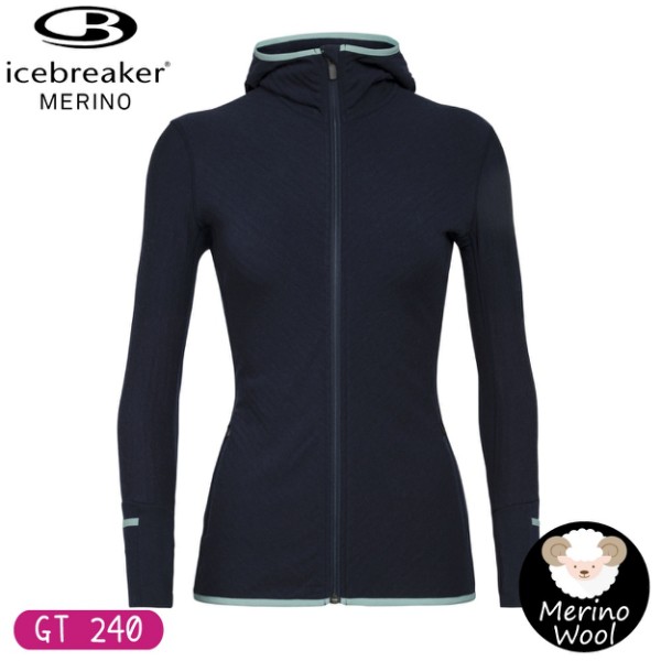 【Icebreaker 女 DESCENDER 連帽保暖刷毛外套 GT240《深藍》】104491/保暖羊毛外/悠遊山水