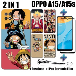 2 合 1 一體式手機殼帶鋼化玻璃,適用於 OPPO A15 A15s 手機殼和曲面陶瓷螢幕保護膜