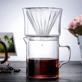 耐熱玻璃咖啡壺 雙層玻璃咖啡濾杯 滴漏式條紋咖啡漏鬥