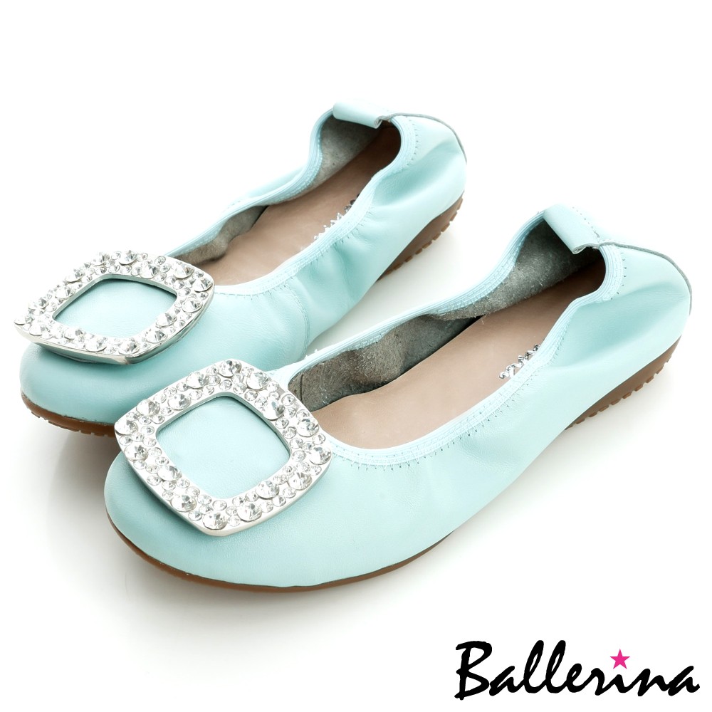 Ballerina-全真皮水鑽方釦娃娃鞋-綠【BD800244GN】