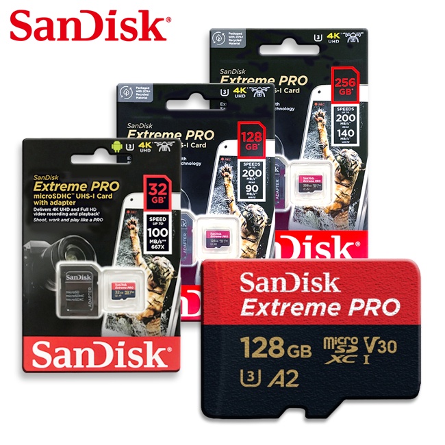 SANDISK Extreme PRO 32G 64G 128G V30 microSD U3 記憶卡 Gopro 適用