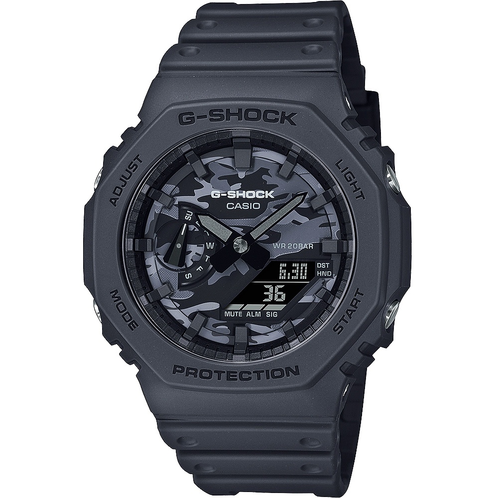 G-SHOCK 農家橡樹 八角雙顯電子錶-迷彩灰 GA-2100CA-8A