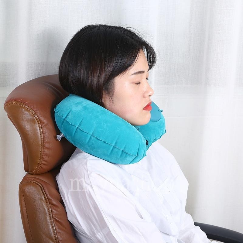 🔥台灣現貨🔥新款水晶絨U型枕 頸枕 飛機枕✈ 可折疊 按壓充氣枕  便攜式旅行枕 3秒收納護頸枕🌿maynashop 🌿