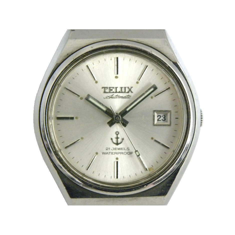 [專業模型] 機械錶 [TELUX 7867] 鐵力士 圓型[21石]自動錶[銀色面+日期]中性錶/軍錶