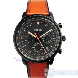 FOSSIL FS5501腕錶 輕旅行時尚款 黑 三眼計時 日期 駝色錶帶 44mm 男錶【澄緻精品】