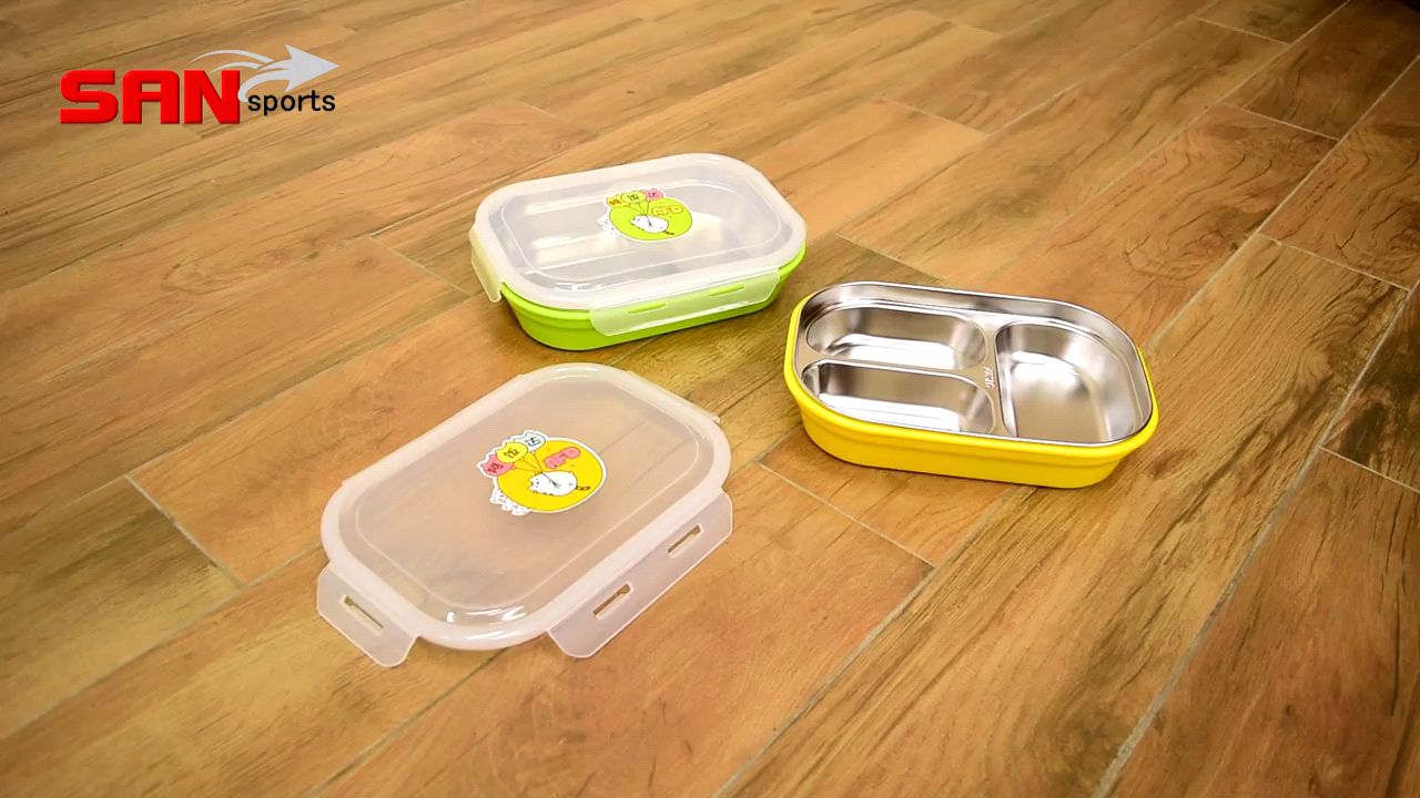 大長方形三格不鏽鋼便當盒(附密封蓋)D084-SG03雙層隔熱午餐盒304分格分隔飯盒密扣式保鮮盒兒童學生不銹鋼野餐盒