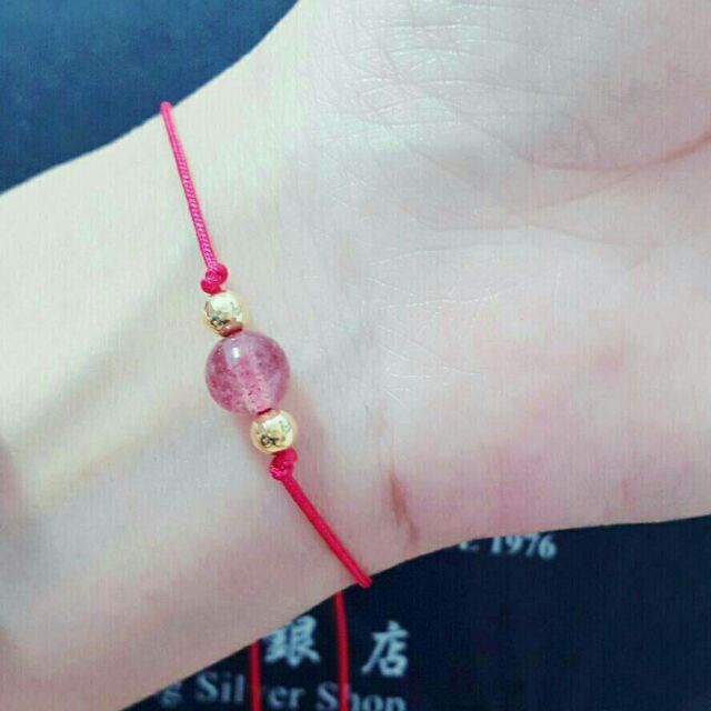 正生-玫瑰金草莓晶紅繩手鍊