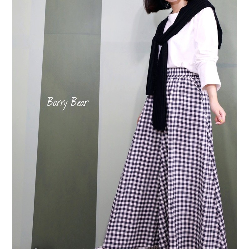 Barry Bear(現貨）熱賣款顯瘦百搭設計感日系格子寬褲裙