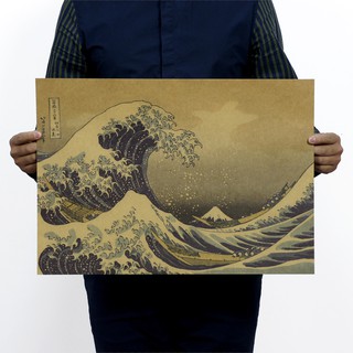 *達芬奇海報館* 神奈川日本浮世繪復古懷舊牛皮紙海報室內咖啡店酒吧裝飾畫畫芯