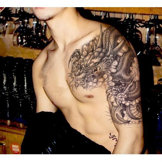 現貨熱賣 過肩龍防水刺青紋身貼披肩龍整條花臂龍半甲刺男仿真持久 蝦皮購物