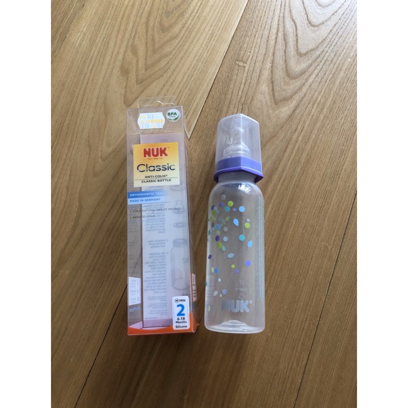 【NUK】classic塑膠奶瓶240ml(6-18M，2號奶嘴）