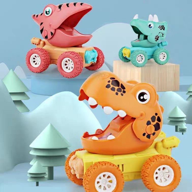 【雜貨舖】台灣現貨+批發(盒裝9隻) 按壓恐龍慣性車 熱賣玩具車 兒童玩具 慣性 滑行 回力車  壓力車 Q版 張嘴滑行