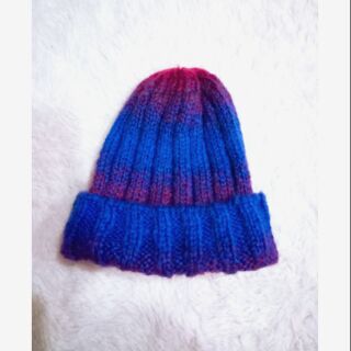 粗針織 藍紫漸層毛帽
