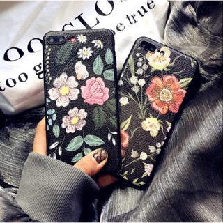 現貨/預購 iPhone 6/6s/7/7s/8/8 plus/iPhone X防刮黑色蠟筆花朵全包防摔軟殼