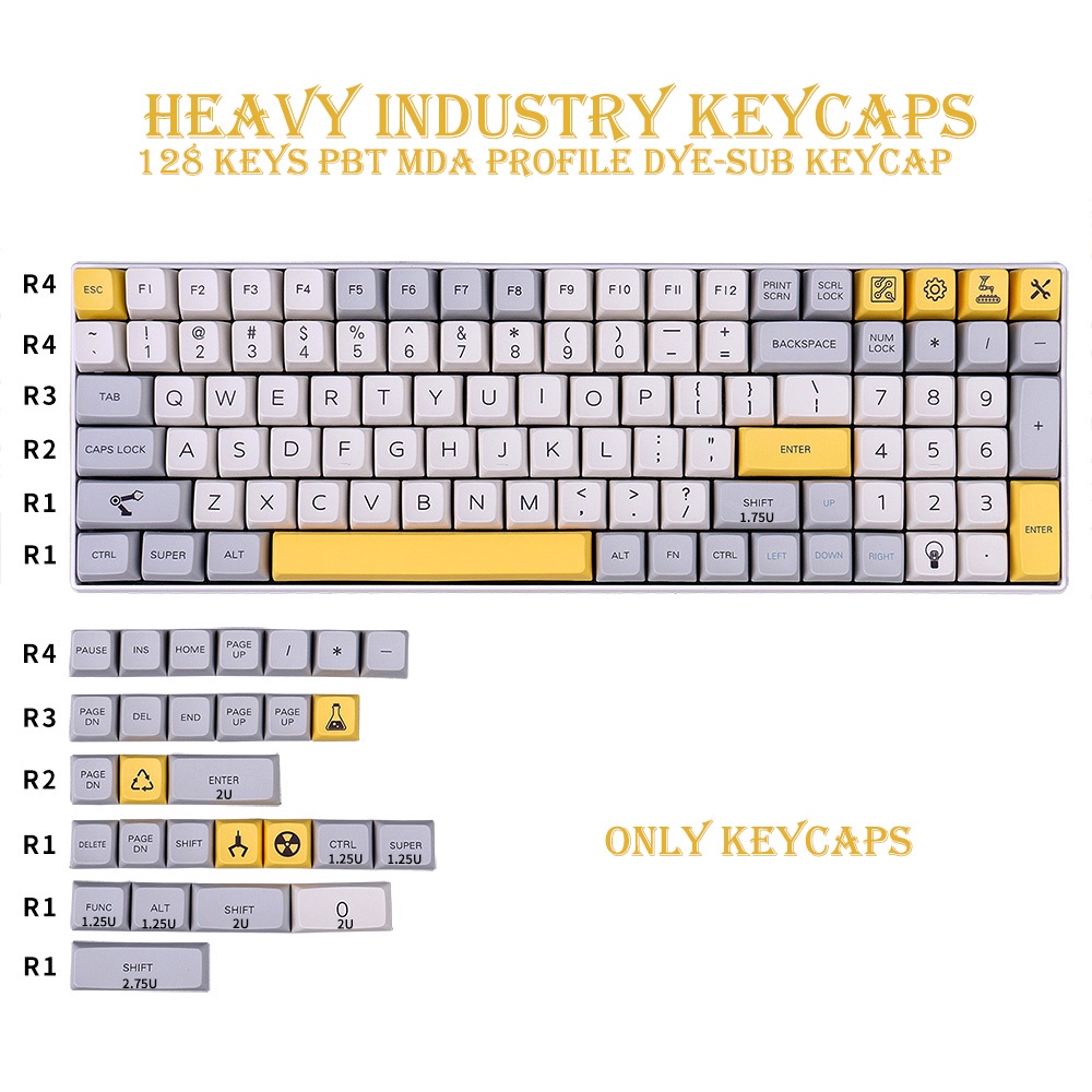 PBT 鍵帽 128 鍵 MDA高度 DYE-SUB 個性化重工业鍵帽适用機械鍵盤 Anne Pro 2