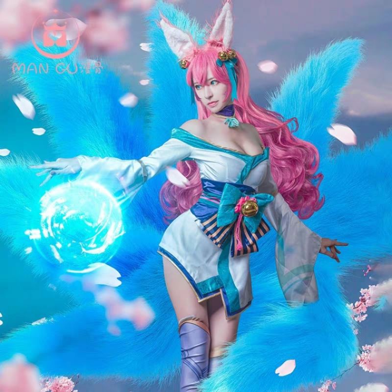 漫骨 英雄聯盟lol 九尾妖狐阿璃阿狸九尾狐靈花季造型靈魂蓮華cosplay服裝 蝦皮購物