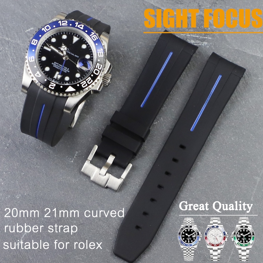彎弧口20mm 21mm 22mm橡膠錶帶適用於勞力士錶帶潛航者 GMT Master 探險家海使海鬼王天行者硅膠錶帶