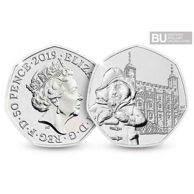 2019 英國  帕丁頓熊 柏靈頓熊 60周年紀念幣 柏靈頓在倫敦塔 50便士 50P 流通紀念幣 官方授權藍卡版