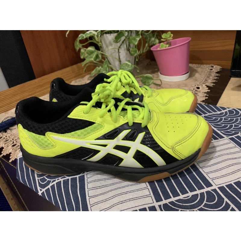 便宜賣-近全新Asics 亞瑟士桌球鞋 螢光黃25cm