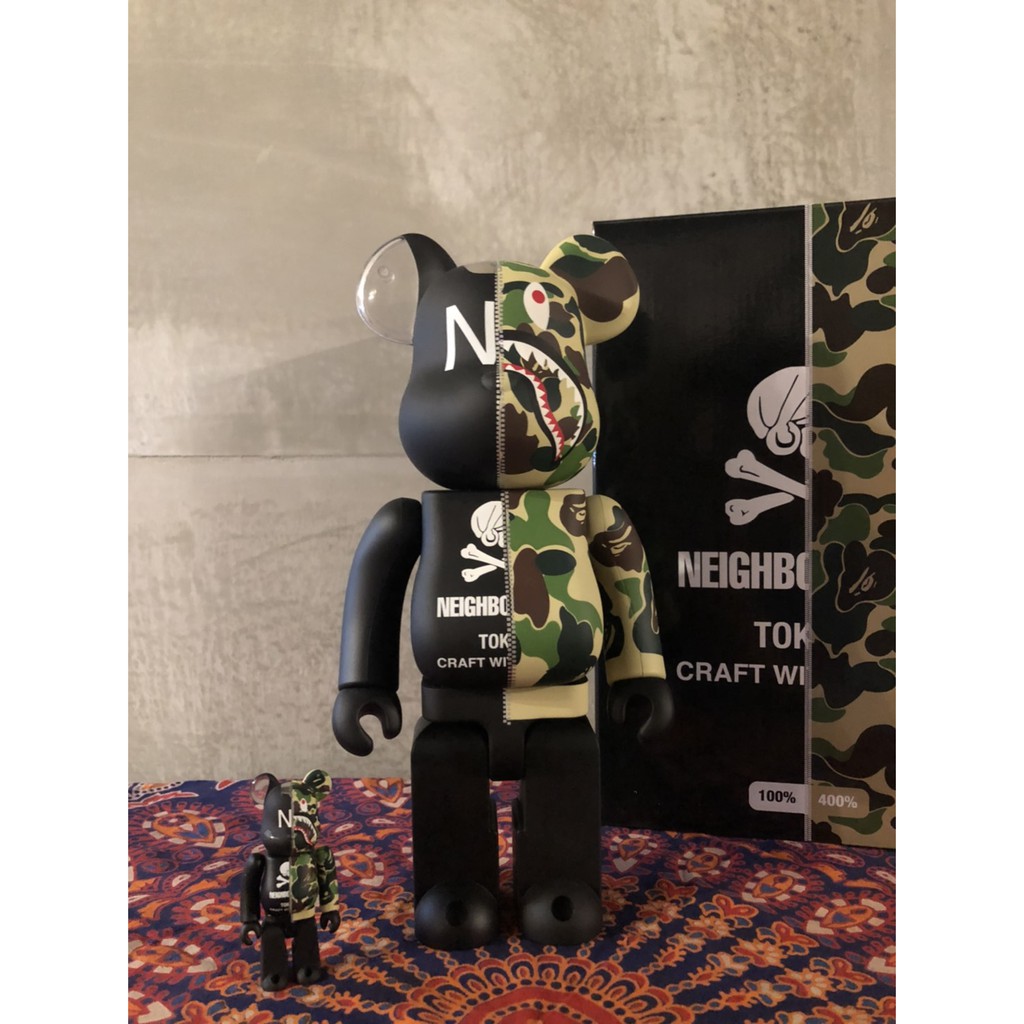 Be@rbrick bape neighborhood nbhd 綠迷彩 鯊魚 400%+100%