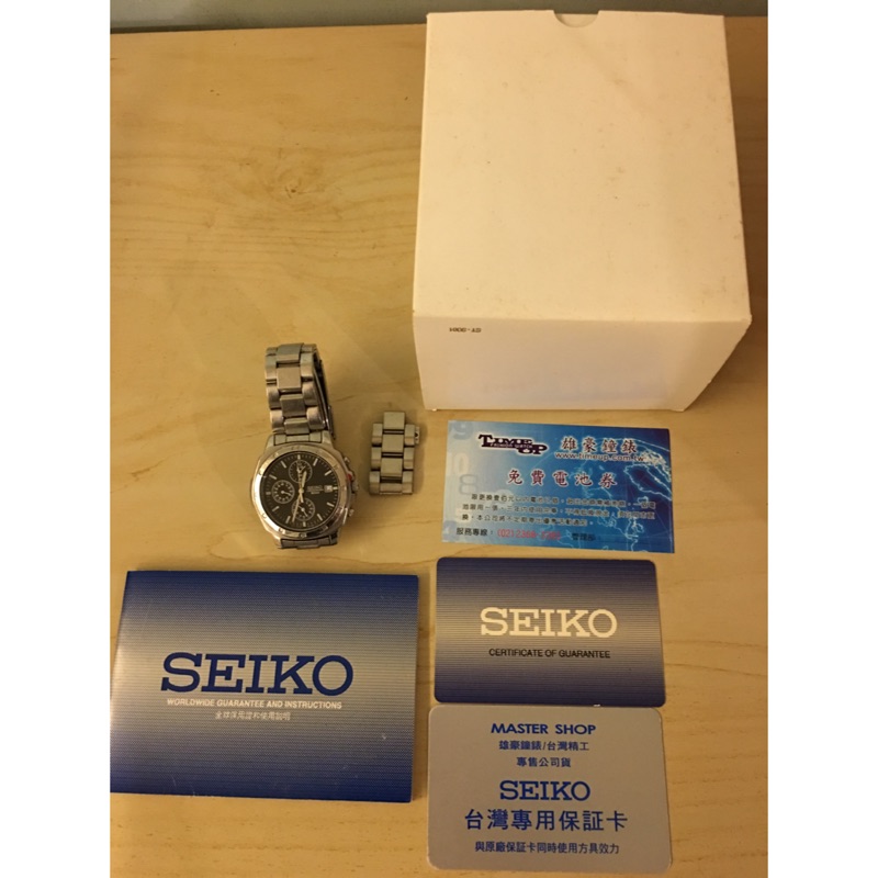 7成新 日本知名鐘錶品牌 SEIKO 型號CAL.7T92  chronograph watch銀色三眼石英錶