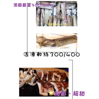 珊寶珠海鮮賣場：活凍新鮮大隻軟絲罐裝300/400