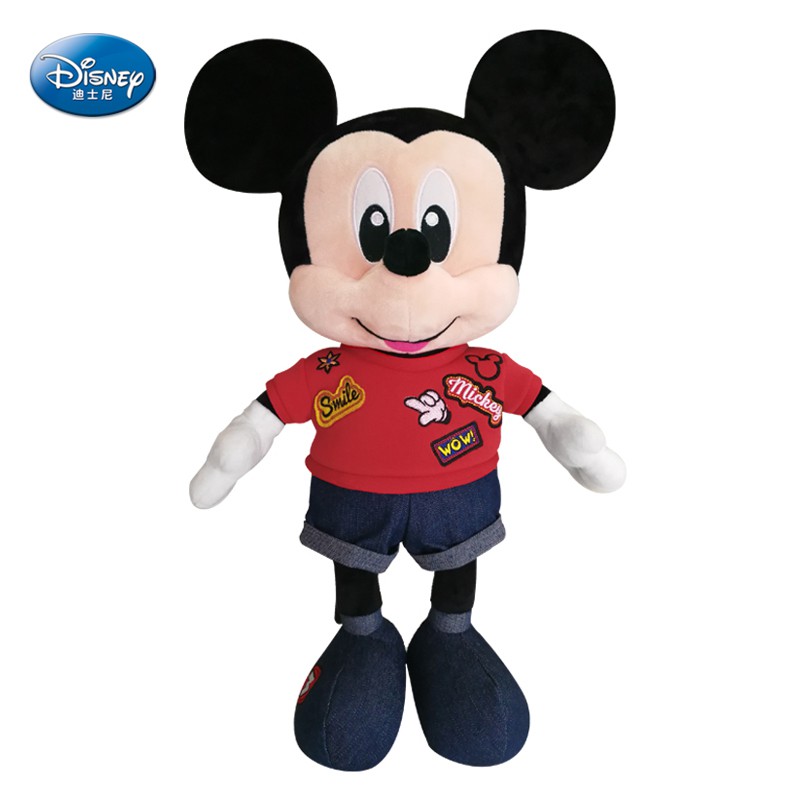 【新品上市!!!】迪士尼正品 米老鼠 紅色太空棉刺繡牛仔米奇 公仔玩偶 抱枕娃娃-  聖誕節 生日禮物
