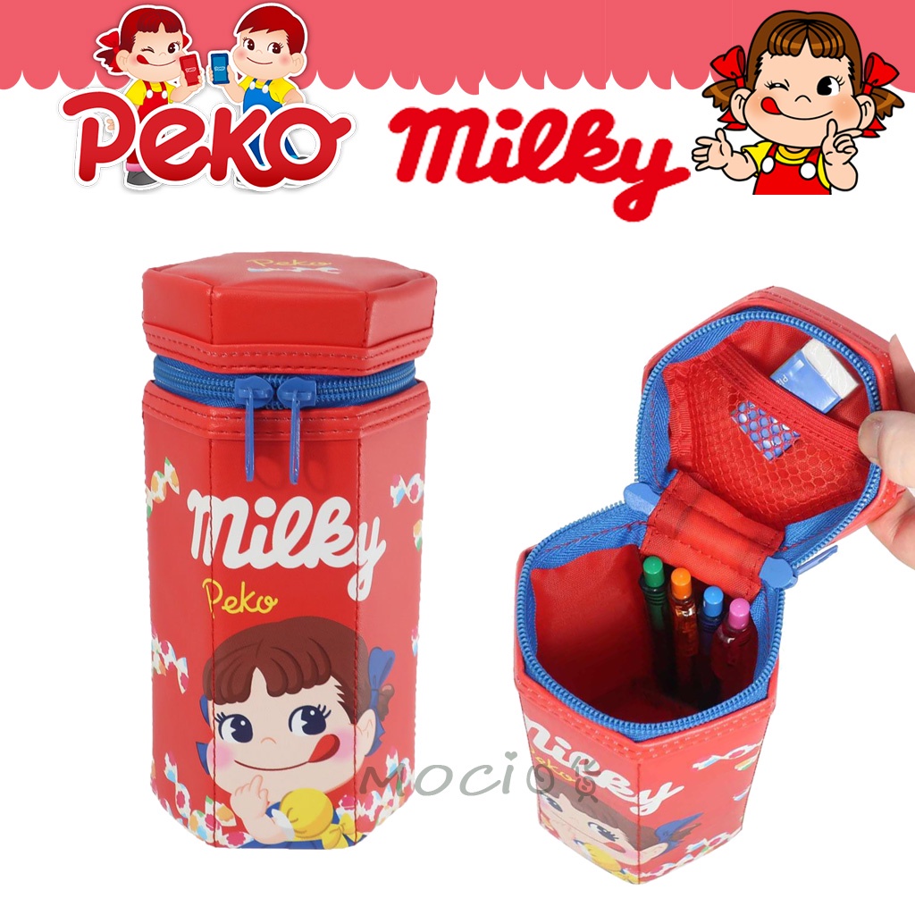 日本正版 不二家 牛奶妹 筆袋 鉛筆盒 PEKO 化妝包 收納包 六角圓筒 大容量【MOCI日貨】