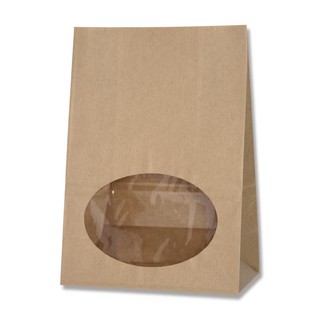 ☆╮Jessice 雜貨小鋪╭☆日本進口 壓紋牛皮 橢圓型 開窗 立體 角底袋 食品 包裝紙袋 50入
