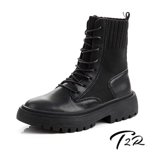 【T2R】正韓空運-真皮綁帶造型潮流襪靴-增高約5.5公分-黑(5985-2193)