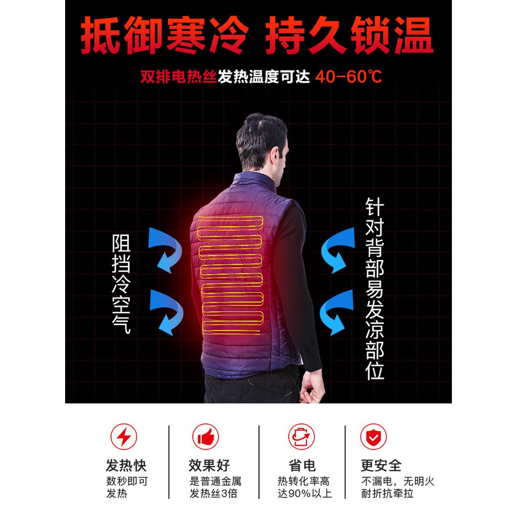 冰釣魚戶外科技智能電熱馬甲 USB立領電熱背心可水洗羽絨老人背心