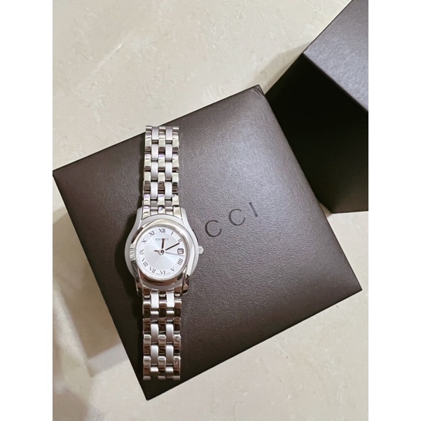 GUCCI 正品 經典優雅腕錶 銀色 5500L 日本 復古 手環 石英錶 手表 小錶面 古董錶 小圓錶 手錶 女錶