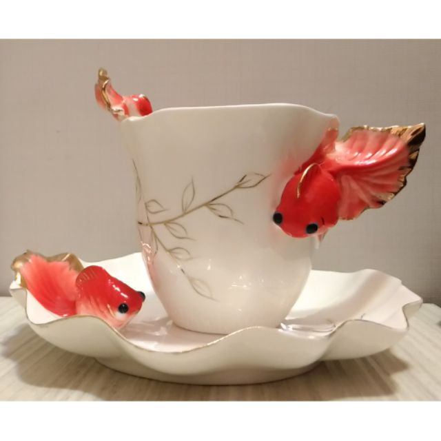 浮雕金魚咖啡杯 花茶杯 送禮 收藏