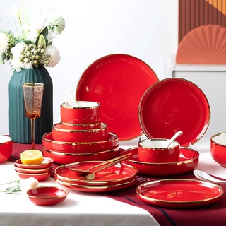 ♥❤婚慶陶瓷碗創意碗碟套裝家用碗筷禮盒結婚禮物餐具碗盤飯碗盤子
