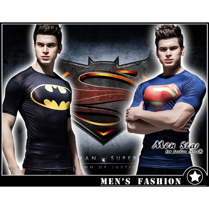 【Men Star】免運費 蝙蝠俠 對戰 超人 LOGO 彈力運動衣 短T T桖 男 女 正義聯盟 超級英雄 superman vs batman 超人裝 蝙蝠俠裝